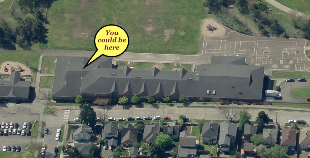 Aerial shot of Thurgood Marshall ES, Seattle